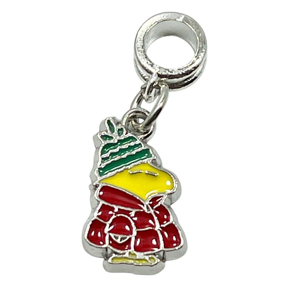 Peanuts Snoopy Woodstock Slider European Bead Charm for Bracelet Signed Enamel